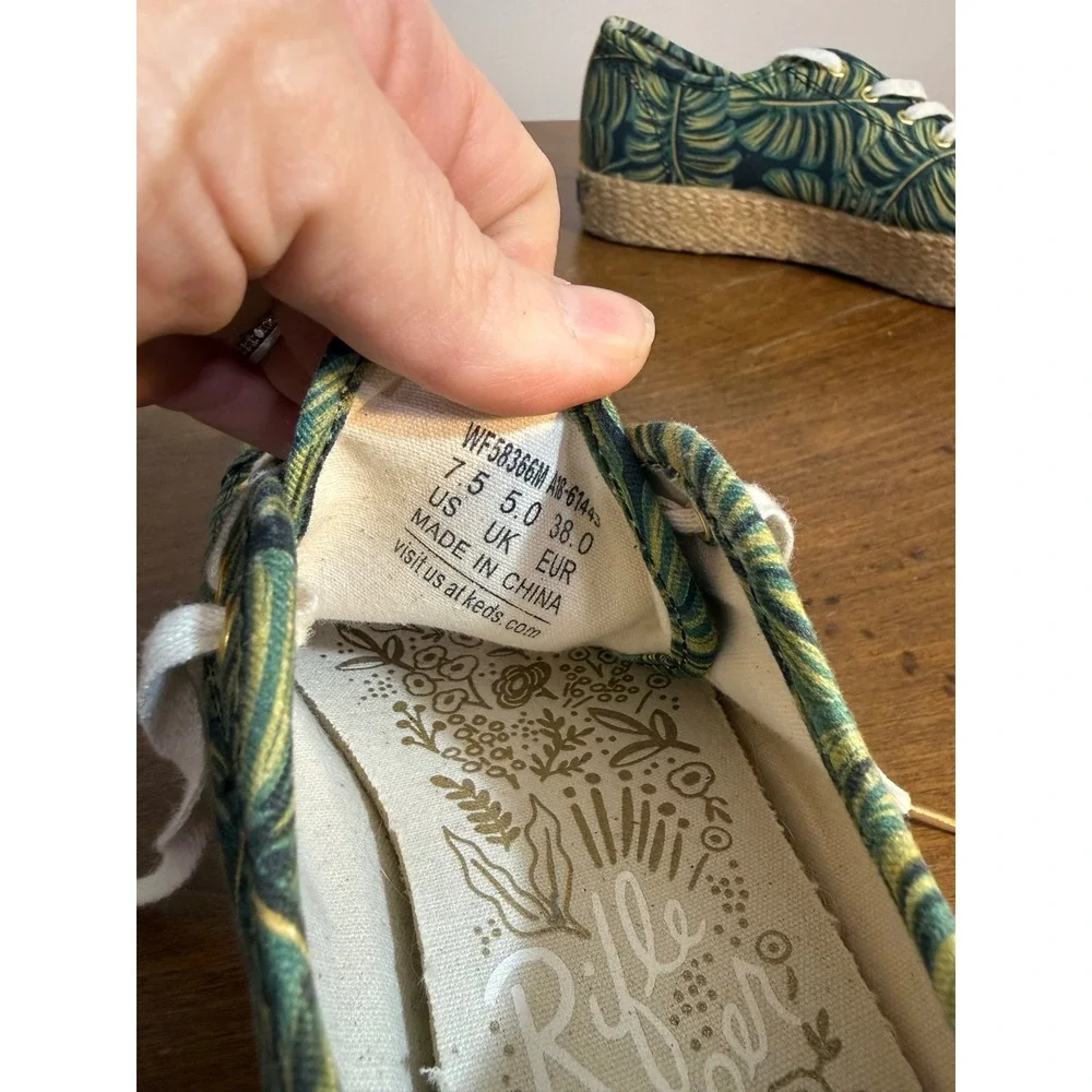 Keds Rifle Paper Co Tropical Leaf Espadrille Sneakers‎ Women's Size 7.5
